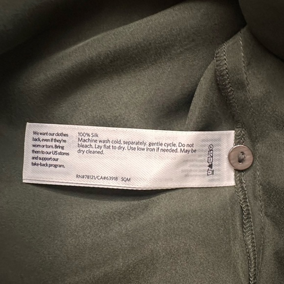 Eileen Fisher Washed Silk Habutai Shirtdress Seaweed Green Size XS - Picture 7 of 7